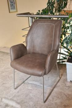 Preview: Armlehnstuhl AMARILLO Edelstahl Kufen-Gestell / PU + Flachgewebe Cappuccino